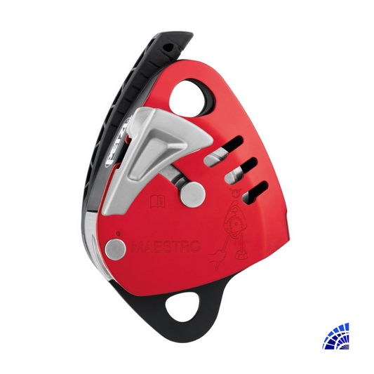 MAESTRO L DESCENSOR CON POLEA BLOQUEADORA INTEGRADA PARA CARGAS HASTA 280 KG, COMPATIBLE CON CUERDAS DE 12,5 A 13 MM PETZL