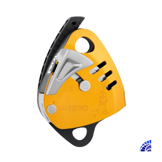 MAESTRO S DESCENSOR CON POLEA BLOQUEADORA INTEGRADA PARA CARGAS HASTA 250 KG, COMPATIBLE CON CUERDAS DE 10,5 A 11,5 MM PETZL